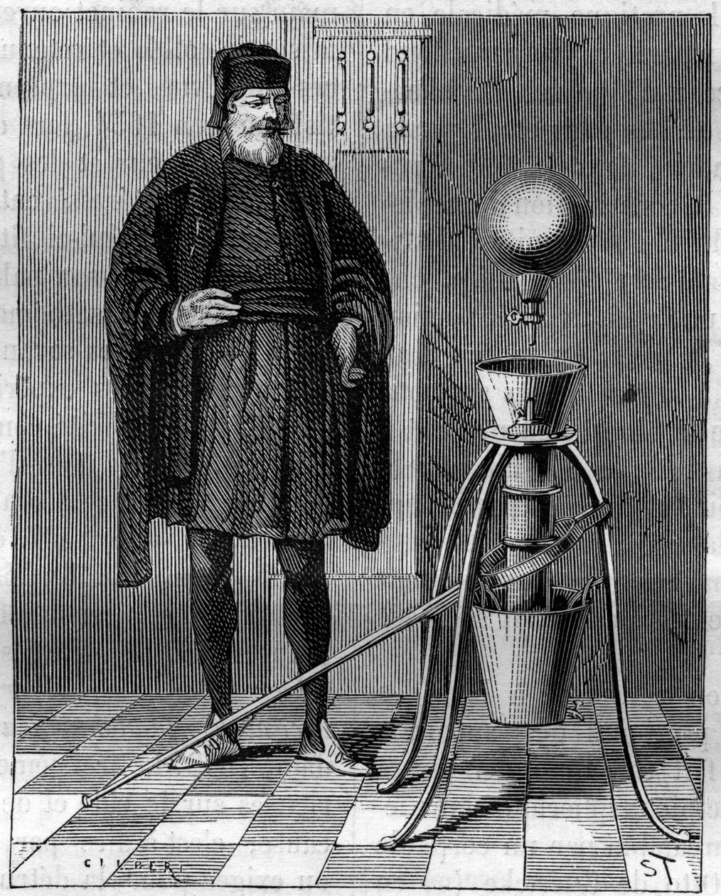 Erfindung: Pneumatische Maschine von Otto von Guericke (1602-1686), deutscher Erfinder. Gravur in „La Nature“ von Unknown artist