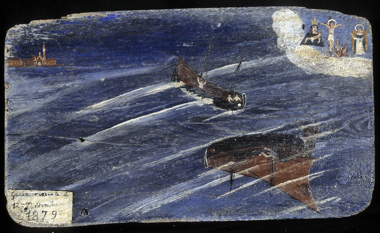Italienisches Ex-Voto für ein Schiffswrack im Jahr 1879 - Malerei auf Holz von Unknown artist