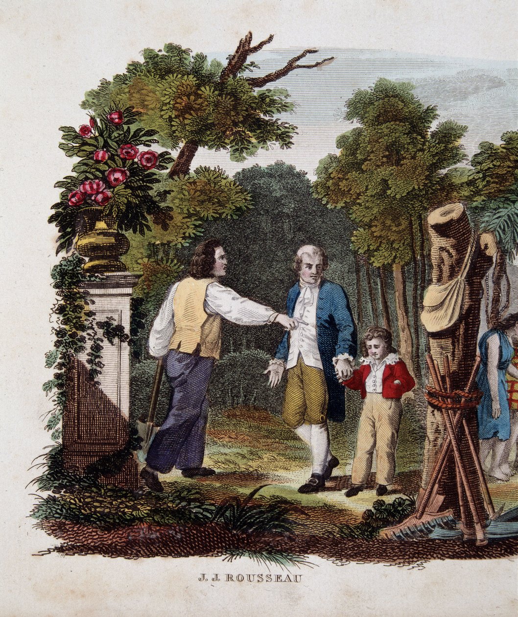 Jean Jacques Rousseau mit einem Kind, von einem Bauern angesprochen von Unknown artist