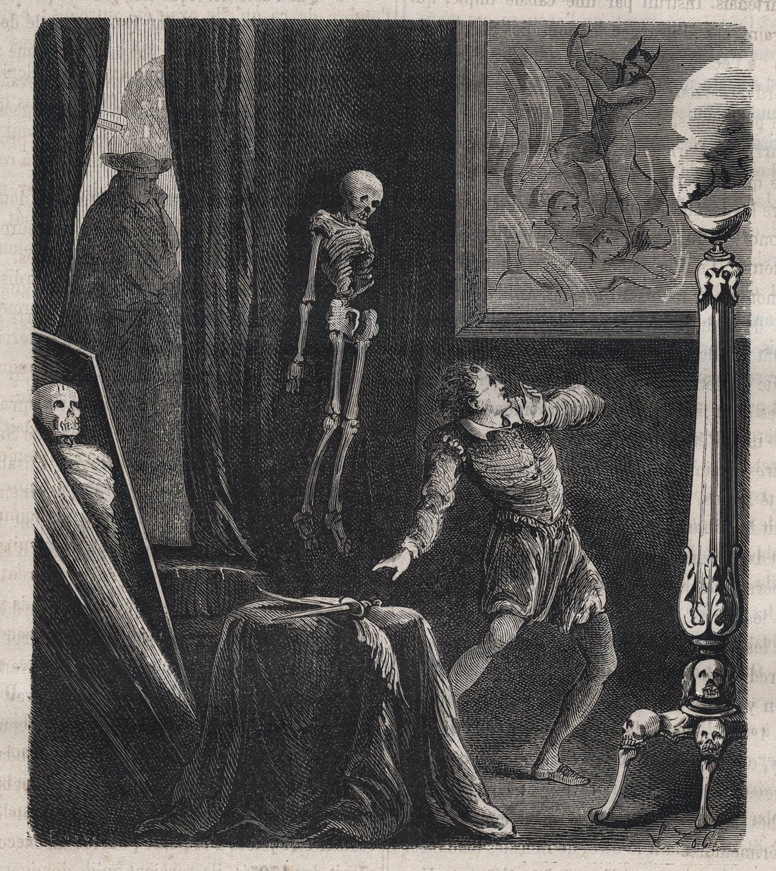 Jean Chatel (Chastel) (1575-1594) eingesperrt von den Jesuiten im Meditationsraum - vor seinem Attentatsversuch auf König Heinrich IV. von Frankreich am 27. Dezember 1594. Gravur von 1879 in „Histoire des societes secretes, politiques et religieuses“ von von Unknown artist