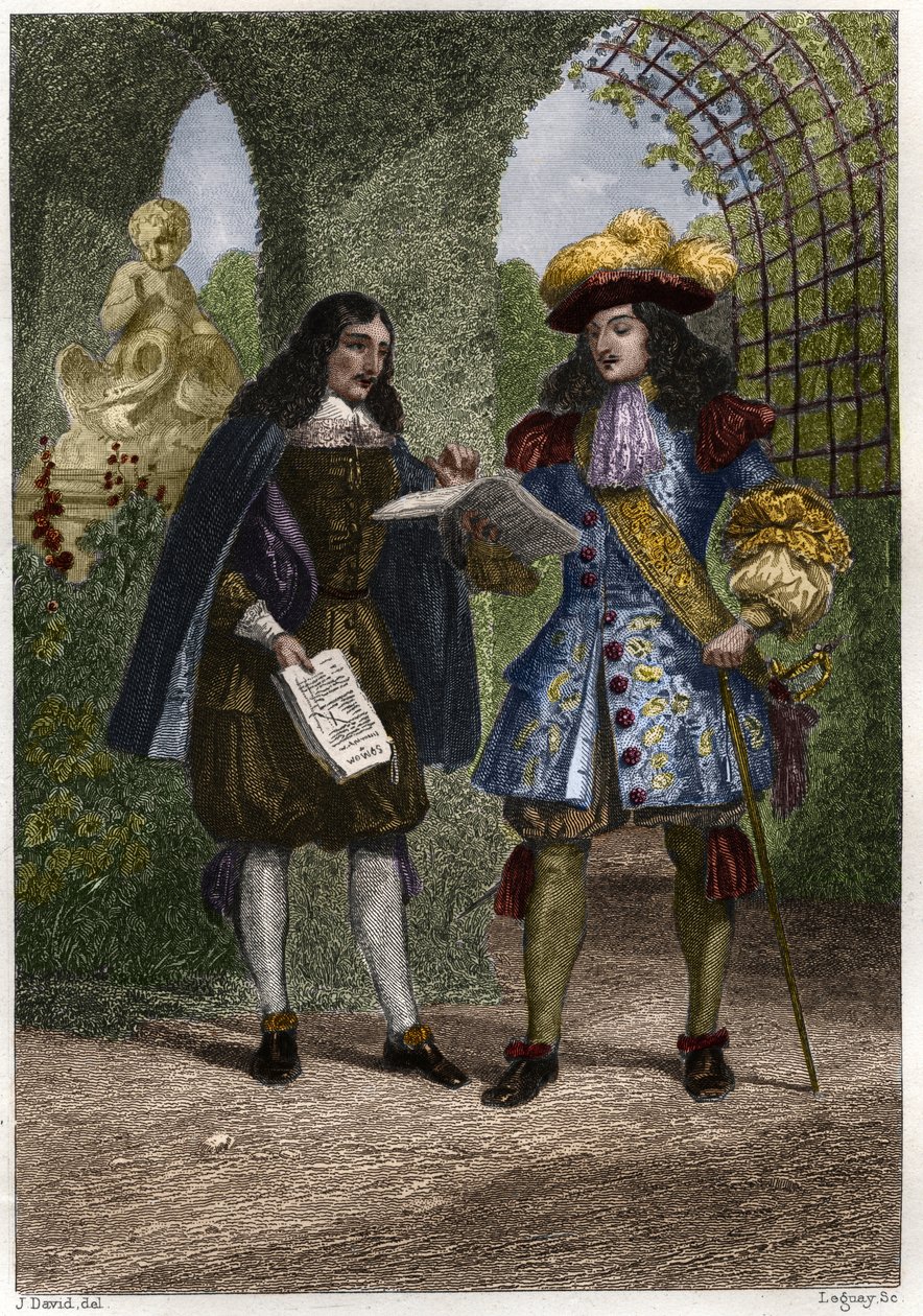 Jean-Baptiste Colbert (1619-1683) mit Ludwig XIV., König von Frankreich und Navarra (1638-1715). Gravur aus dem 19. Jahrhundert. Private Sammlung. von Unknown artist