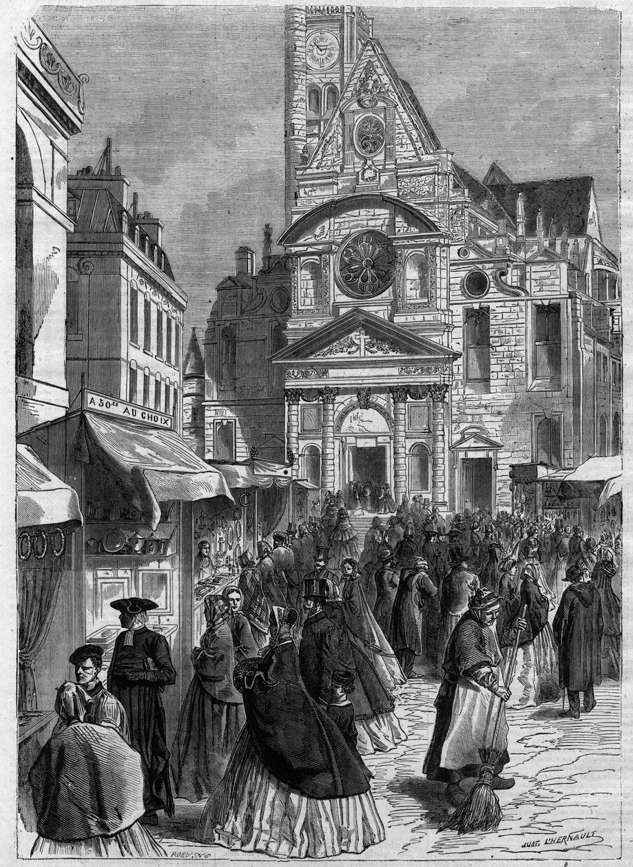 Die Novene der heiligen Genoveva in Saint Etienne du Mont in Paris - Gravur in „Le Journal Illustré“ von Unknown artist