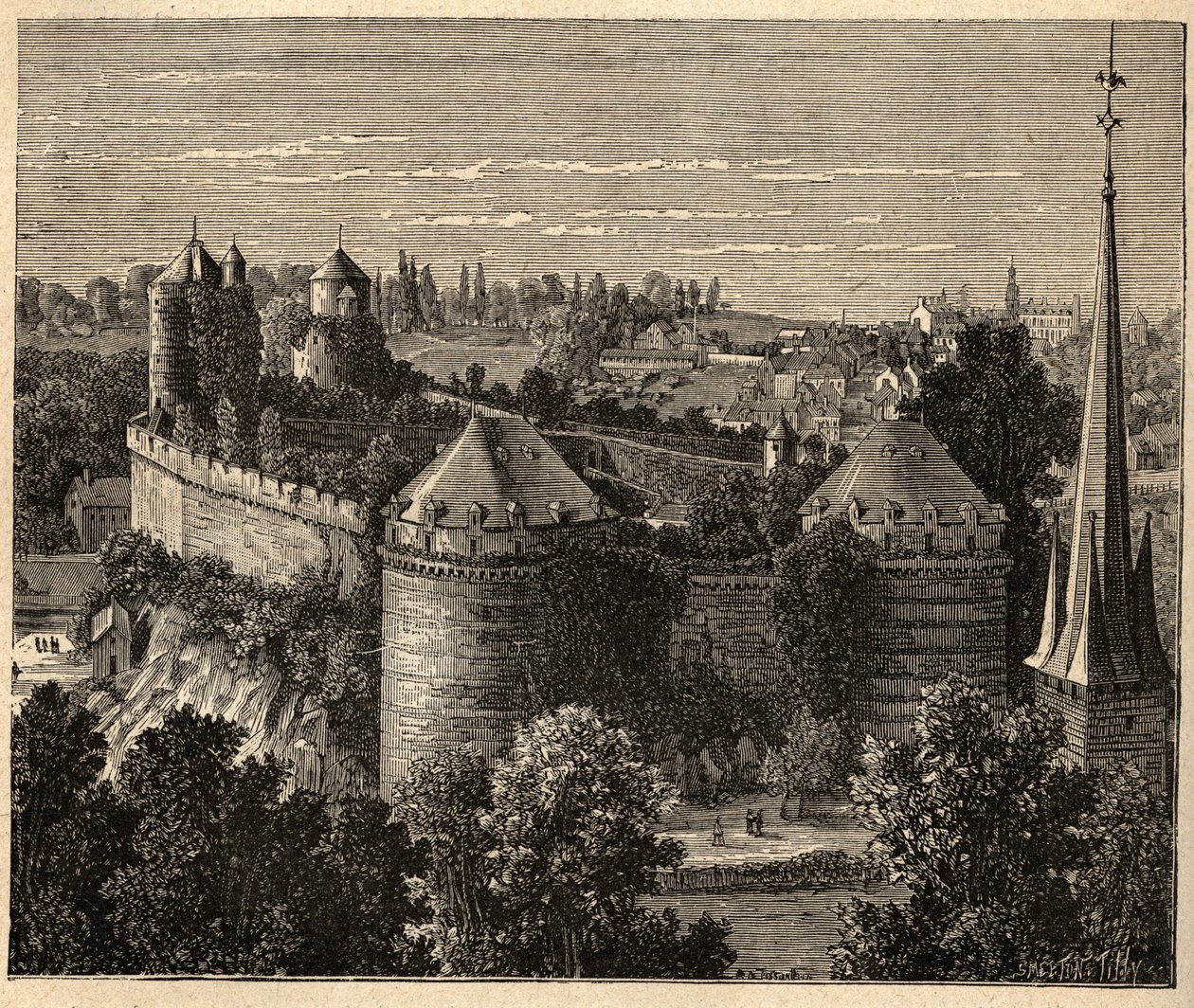 Le Château in Fougères - Bretagne - Frankreich - Gravur in „Patrie - Beschreibung der malerischen Frankreichs in 6 Bänden“ von Lucien Huard - Ende des 19. Jahrhunderts von Unknown artist