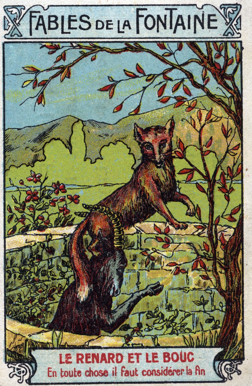 Der Fuchs und der Bock - Fabeln von Jean de La Fontaine (1621-95) - Chromolithografie Ende des 19. Jahrhunderts Private Sammlung von Unknown artist