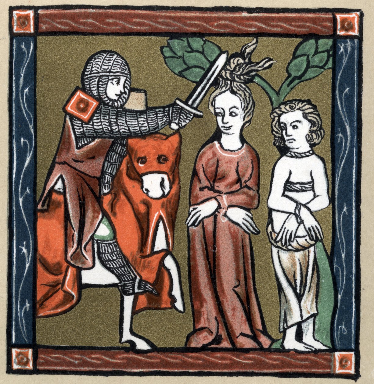 Artussage: Yvain (oder Owein) befreit den Ritter Sagramor oder Sagremor und seine Frau. In „Geschichte der französischen Literatur“ von Hermann Suchier von Unknown artist