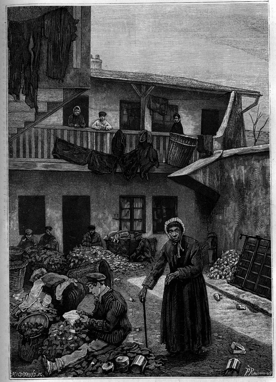 Die Lumpensammler: das Sortieren nach der Natur. Gravur im Journal „La jeunesse“ von Unknown artist