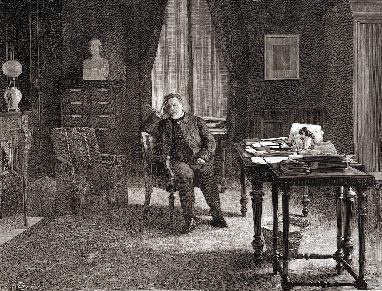 Louis Pasteur in seinem Büro am Institut. Gravur des 19. Jahrhunderts. von Unknown artist