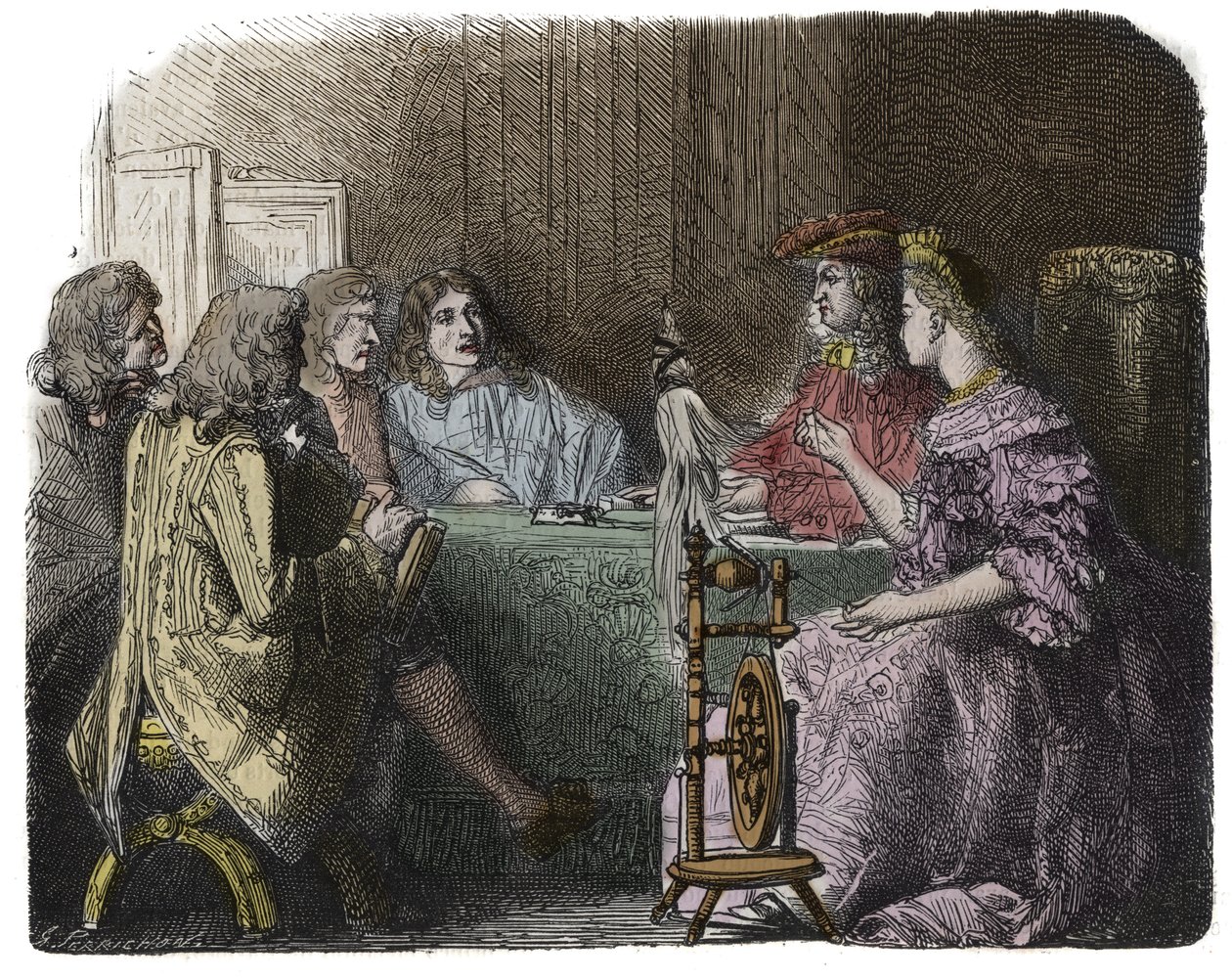 Ludwig XIV. bei der Arbeit mit seinen Ministern in den Gemächern von Madame de Maintenon (Gravur) von Unknown artist