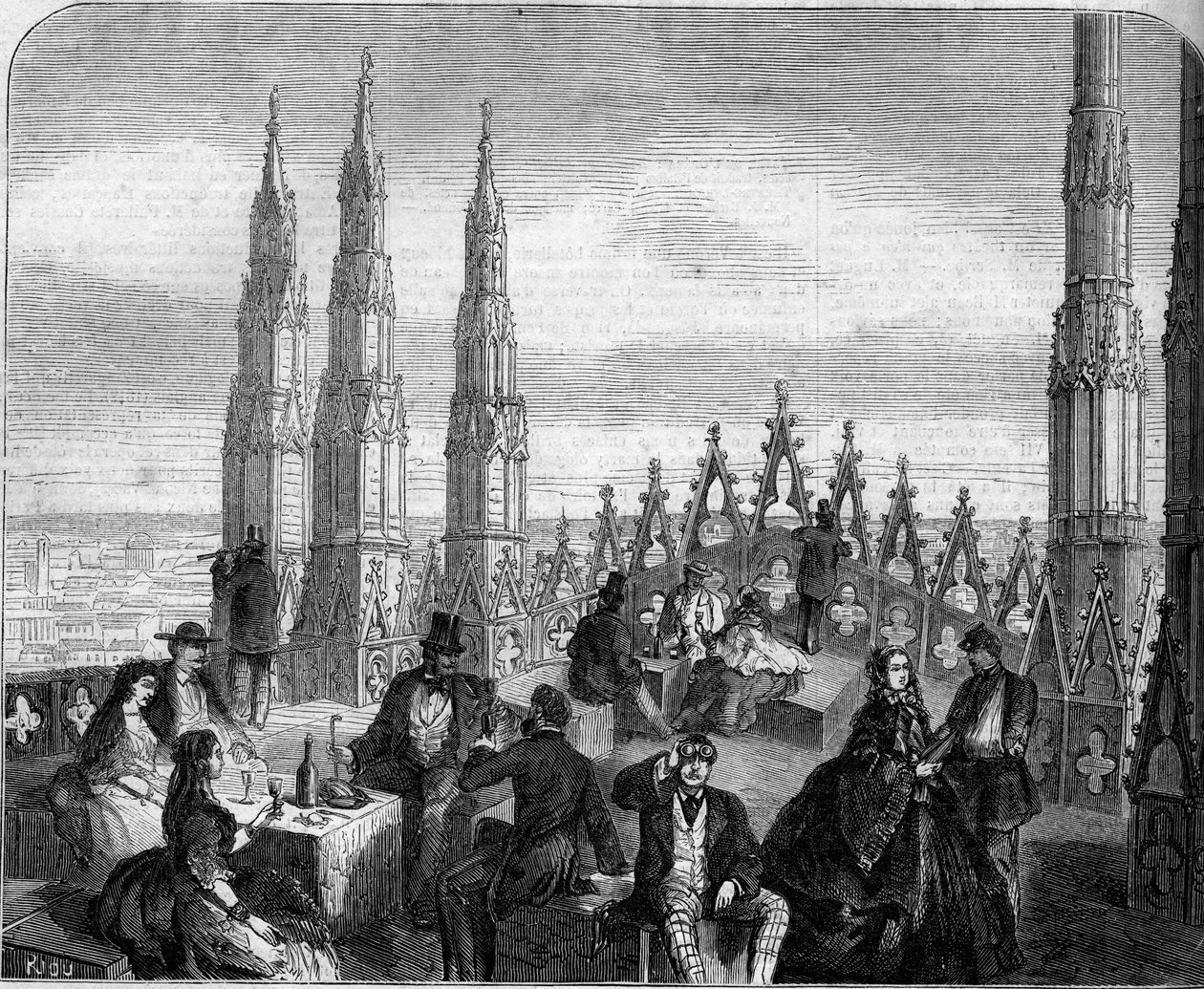 Mittagessen auf der Terrasse der Kuppel des Mailänder Doms (Il Duomo). Italien. von Unknown artist