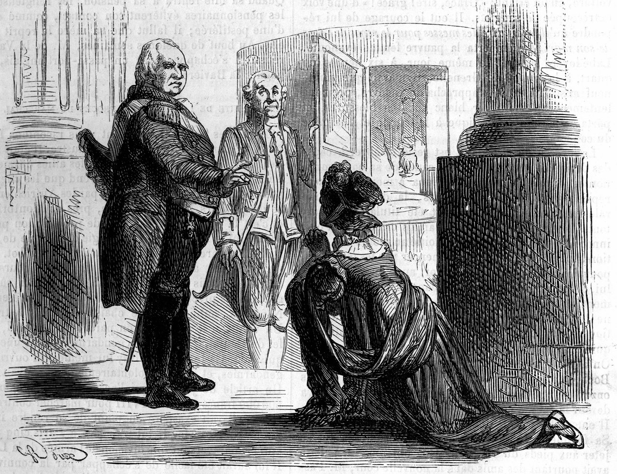Madame die Gräfin von Labedoyère auf den Knien von Ludwig XVIII., König von Frankreich von Unknown artist