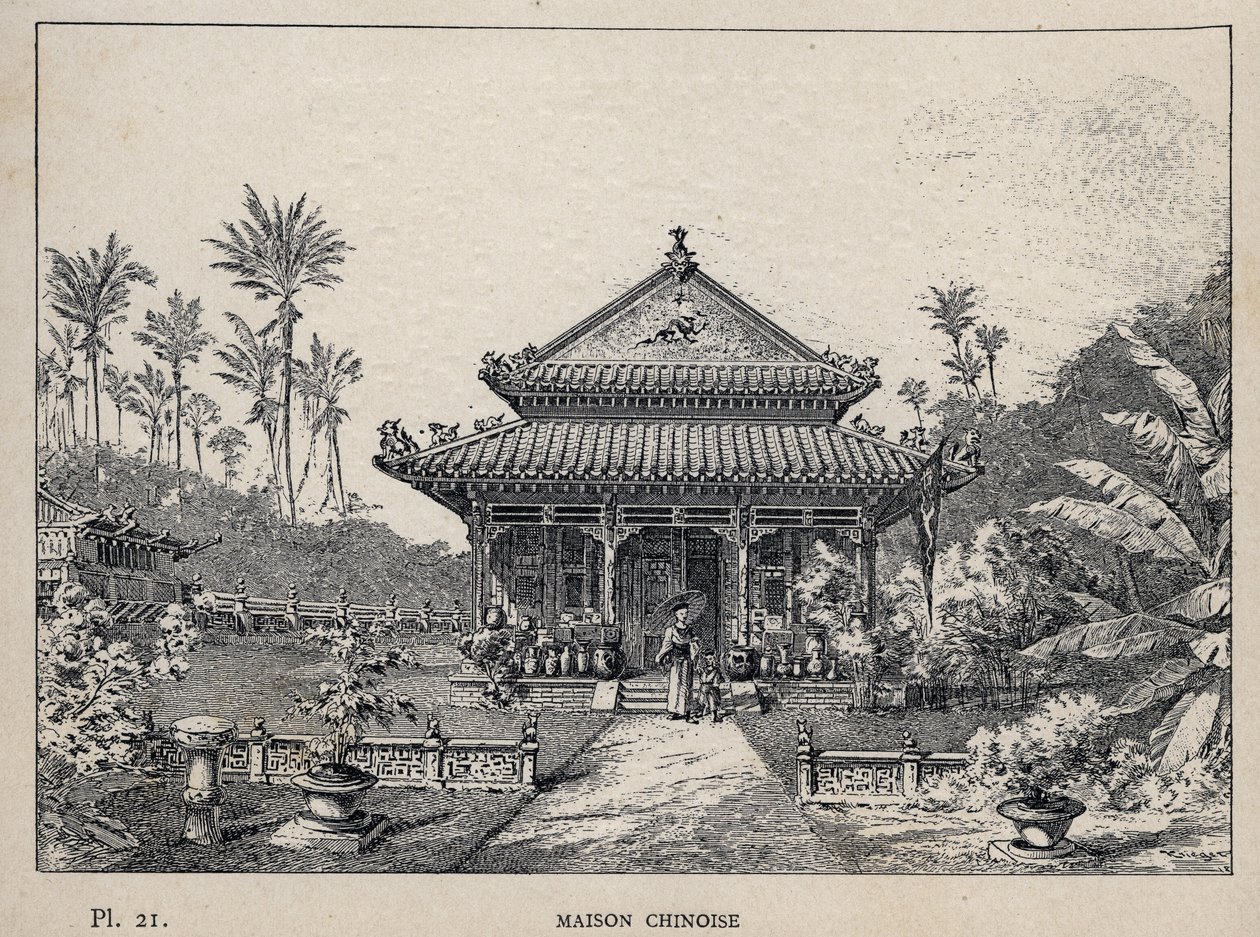 Chinesisches Haus - Gravur von 1889 in 