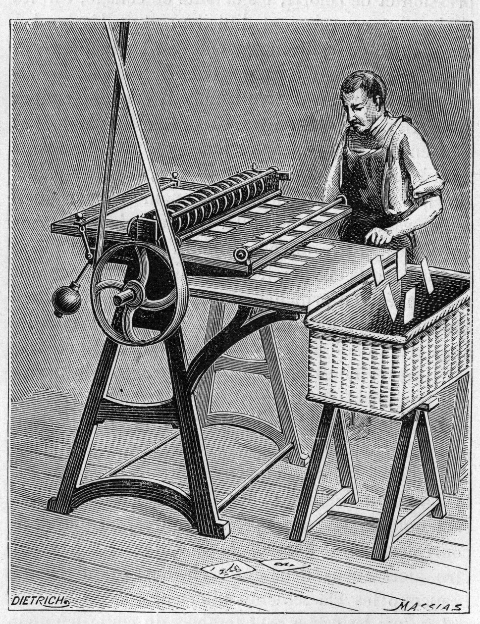 Herstellung von Spielkarten nach alten Methoden. Ausschneiden von Spielkarten. Gravur von 1893 von Unknown artist