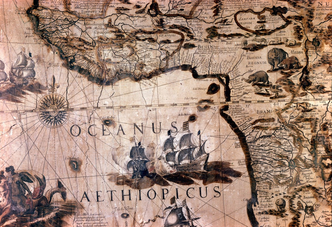 Karte von Afrika: Detail, das den Golf von Benin mit der Insel St. Helena darstellt. 17. Jahrhundert, Rom, Italienische Geographische Gesellschaft von Unknown artist