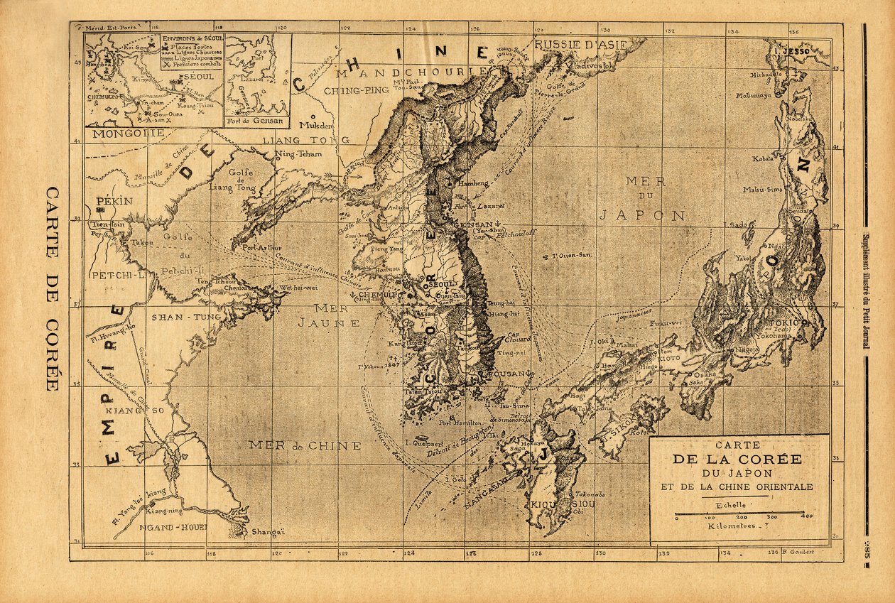 Karte von Korea, Japan und Ostchina. Gravur in „Le petit journal“ 3/09/1894. Selvas Sammlung. von Unknown artist
