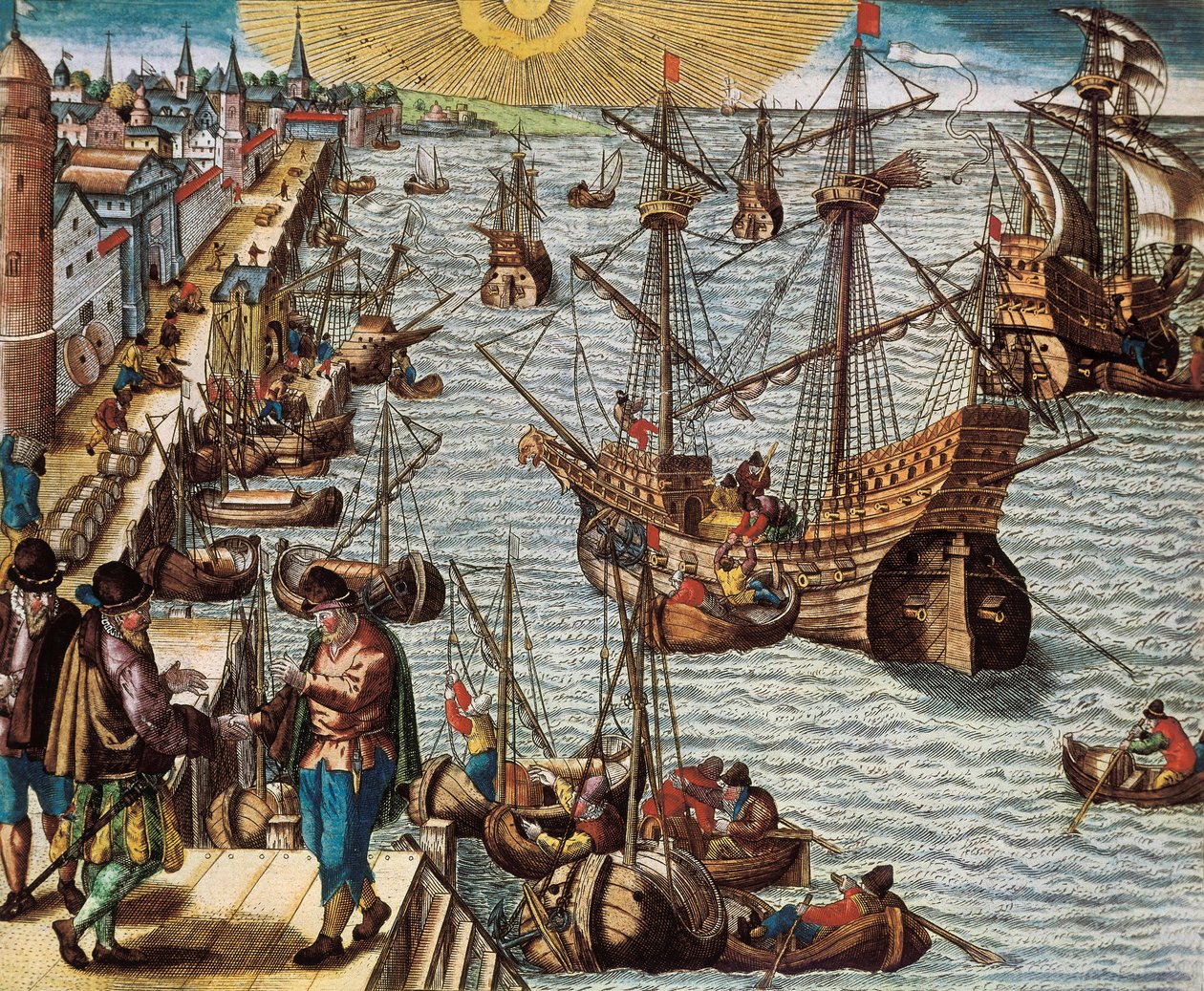 Seehandel und Handel mit den spanischen Indes (Kolonie), insbesondere der Anbau von Zuckerrohr. Abfahrt vom Hafen von Lissabon nach Ostindien, Amerika und Brasilien von Unknown artist