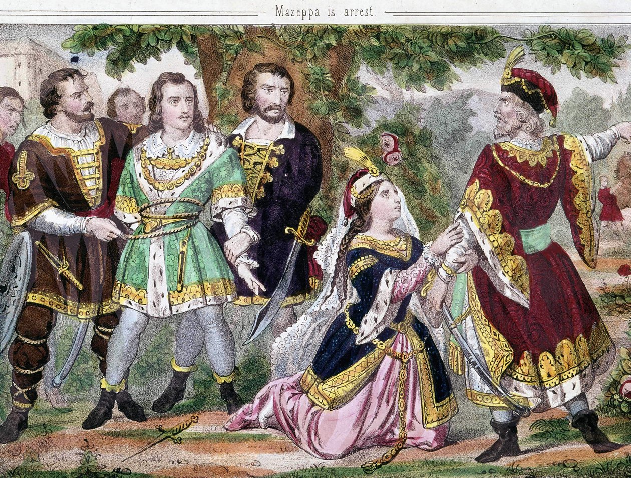 Mazeppas Stopp. Illustration zu Lord Byrons Gedicht „Mazeppa“ veröffentlicht im Jahr 1819. 19. Jahrhundert von Unknown artist