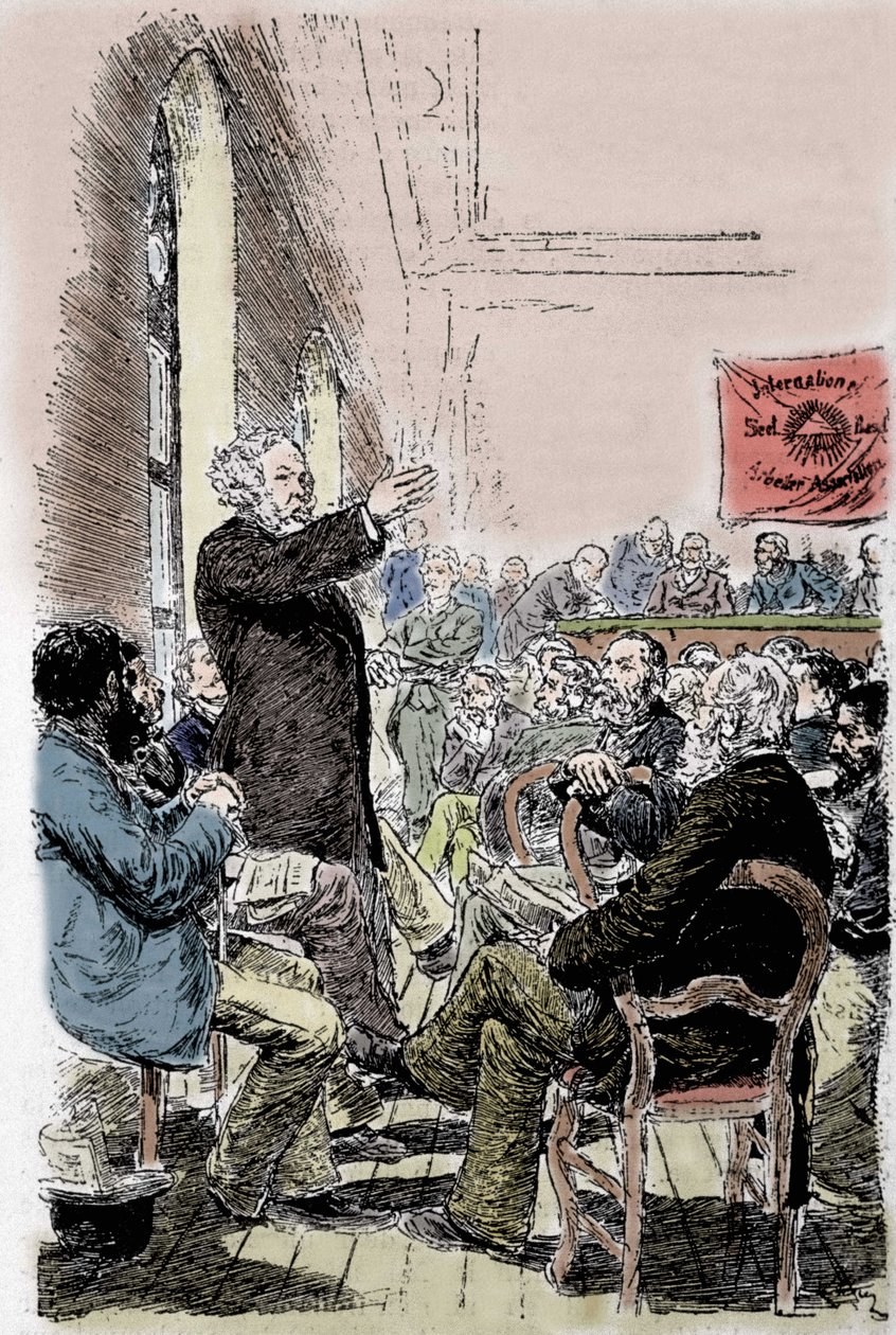 Mikhail Alexandrowitsch Bakunin (Bakunin) (1814-1876), russischer Anarchist auf dem Kongress von Basel in der Schweiz im September 1869 von Unknown artist