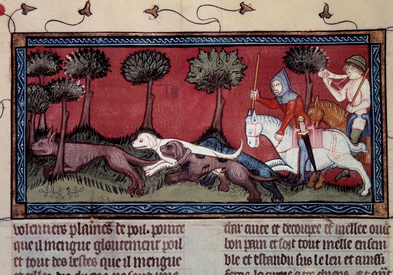 Miniatur-Fuchsjagd aus dem Manuskript fr. 1297 „Buch von König Modus und Königin Ratio“ von Henri de Ferrieres (14. Jahrhundert) von Unknown artist