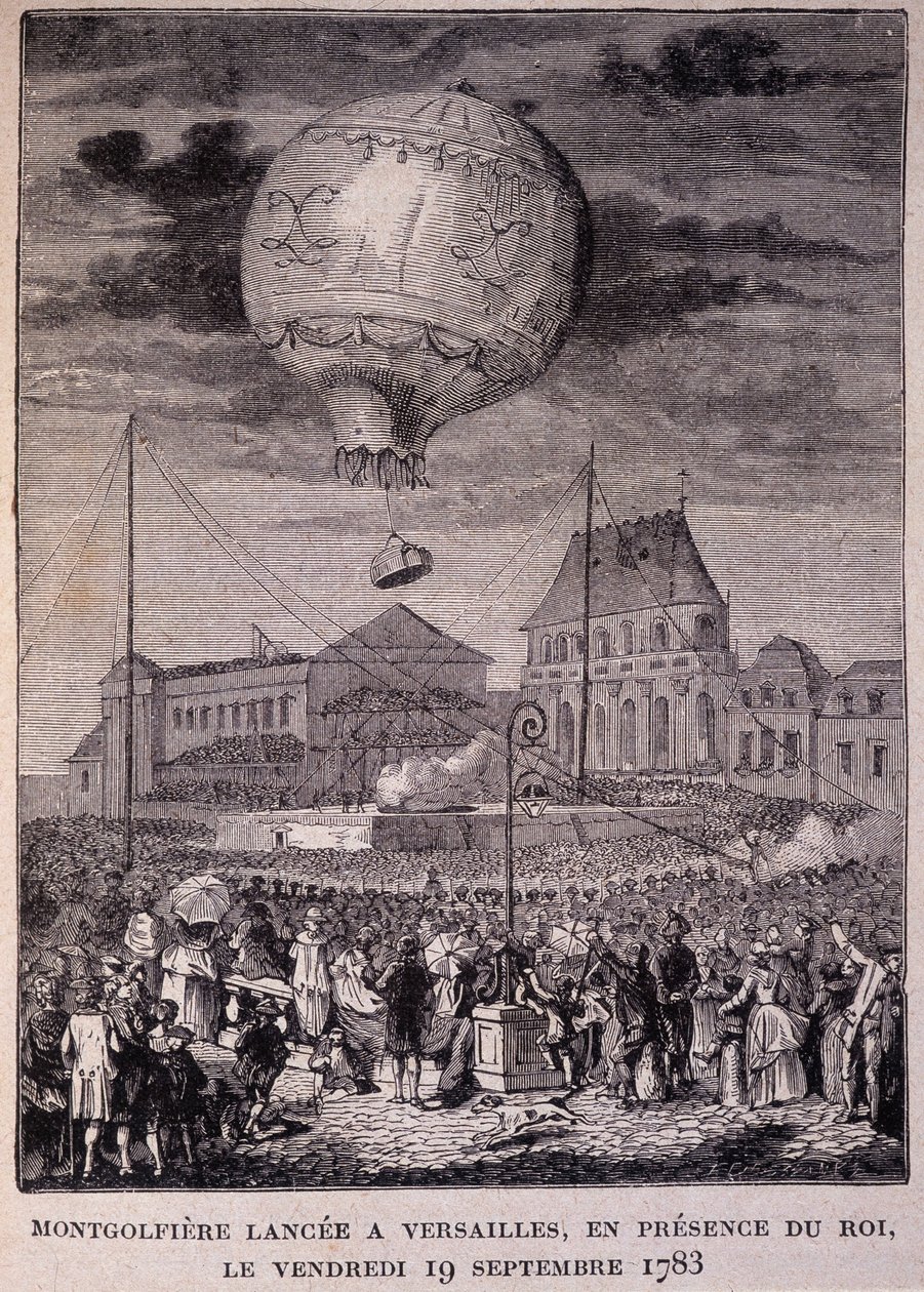 Montgolfière in Versailles gestartet, in Anwesenheit des Königs (Louis XVI), Freitag 19.09.1783 - in „Les Contemporains“ von Unknown artist
