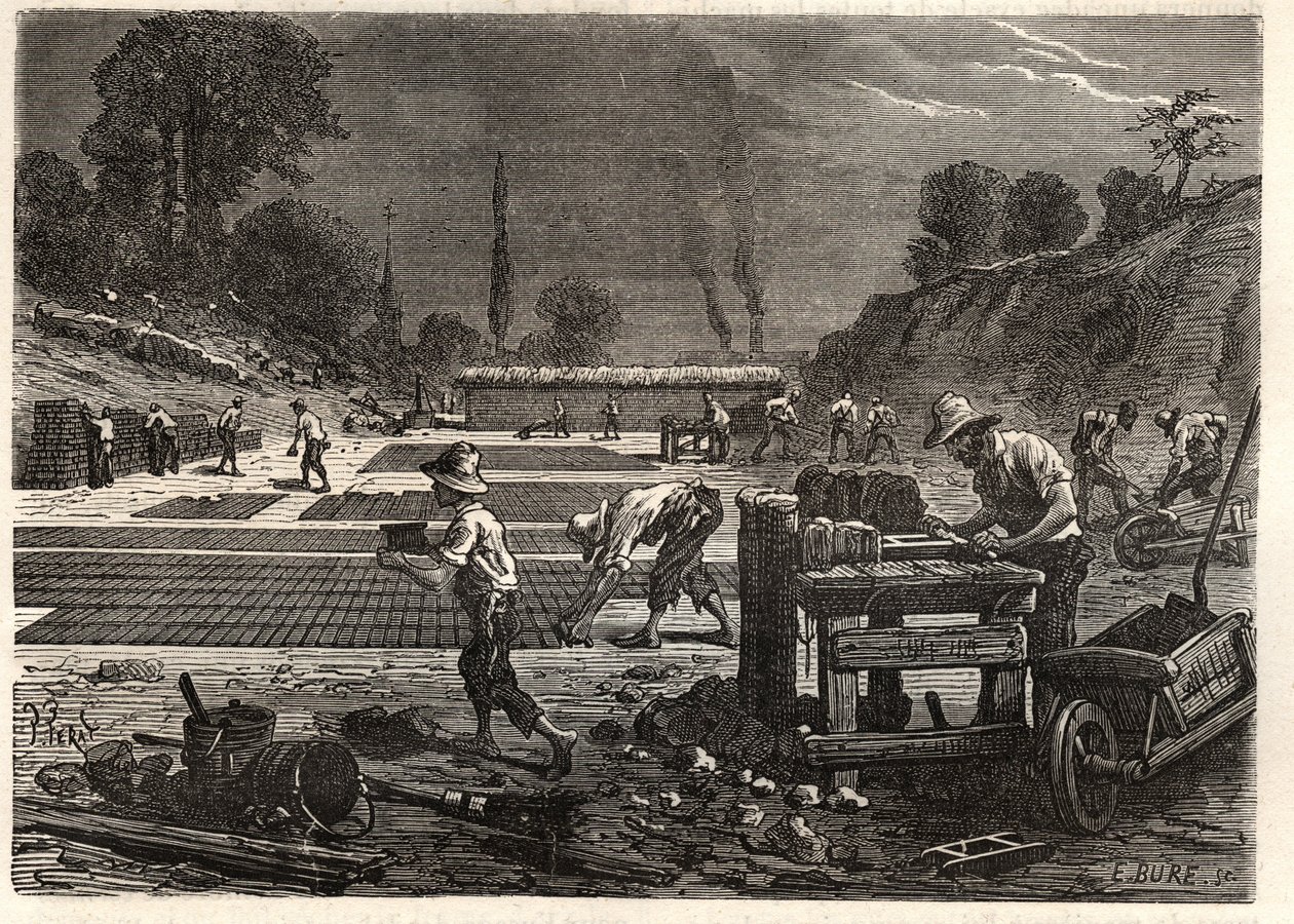 Moulage des bricques - Ziegelherstellung - Gravur in 