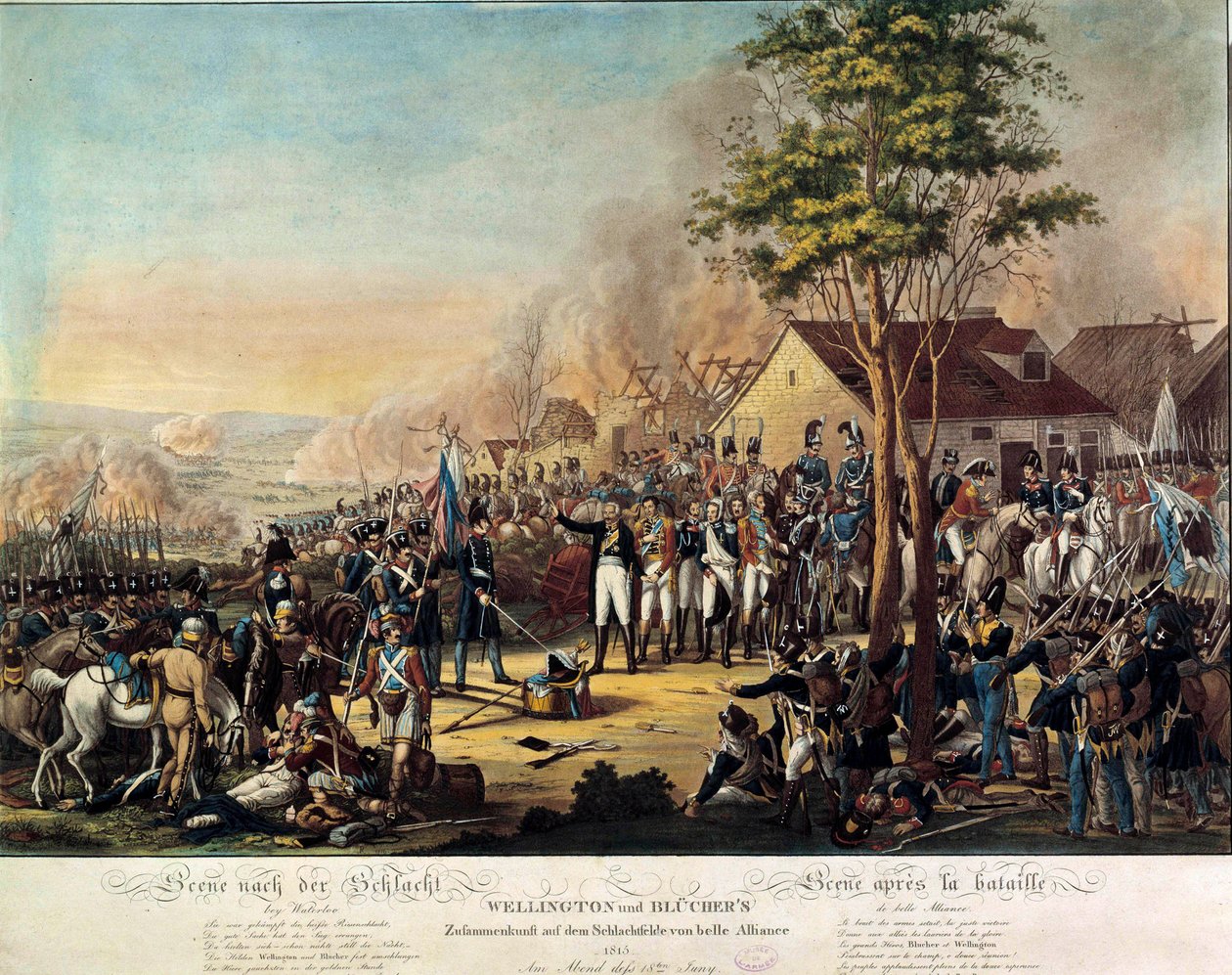 Napoleonische Kriege: Schlacht von Belle Alliance oder Waterloo gewonnen am 18.06.1815 von den Streitkräften unter dem Befehl von Arthur Wellesley, Herzog von Wellington (1769-1852) und Prinz Blücher von Unknown artist