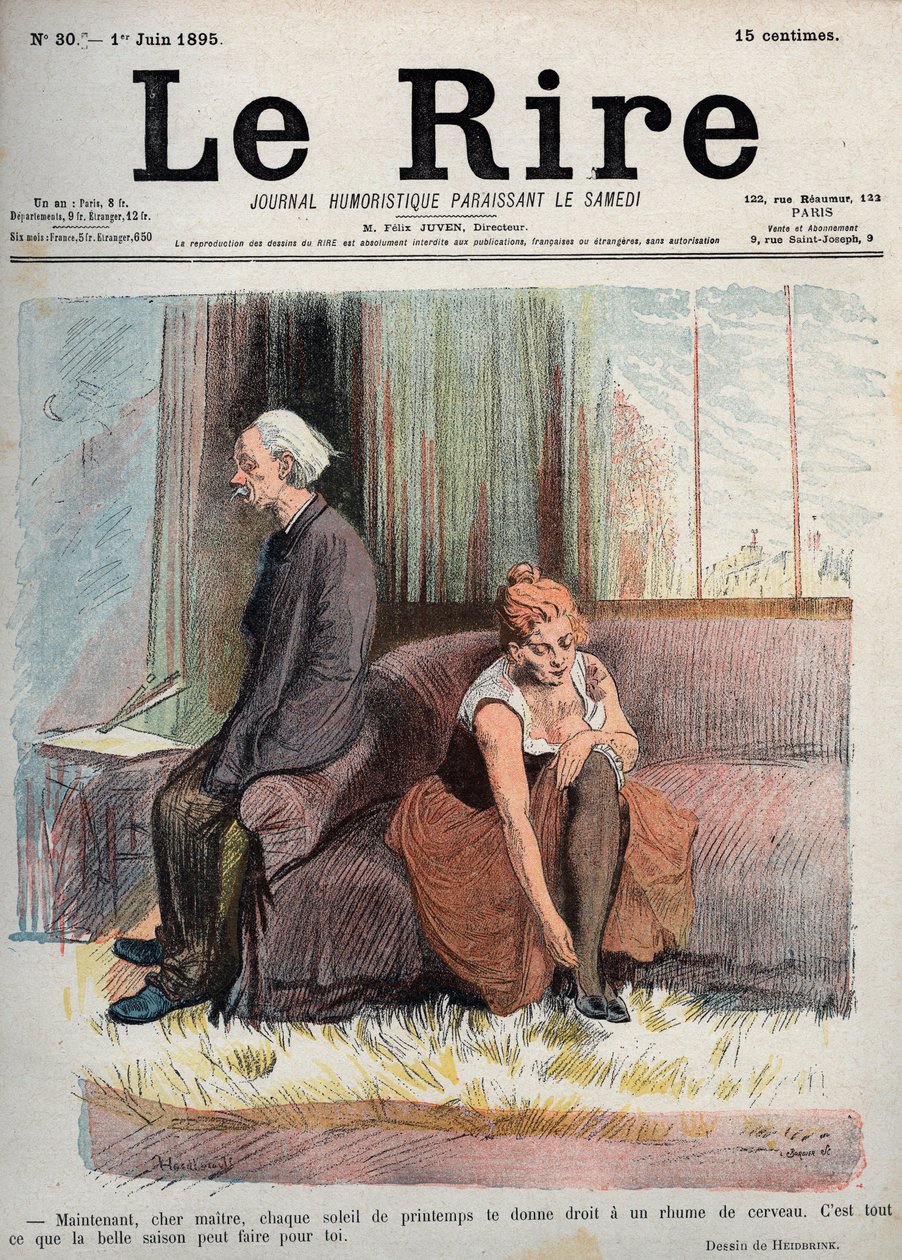 Nun, lieber Meister, jeder Frühlingssonne gibt Ihnen das Recht auf eine Gehirnerkältung, das ist alles, was die gute Jahreszeit für Sie tun kann - Zeichnung von Oswald Heidbrink in „Der Lachen Humoristische Zeitschrift, die am Samstag erscheint“ Nummer 30. von Unknown artist