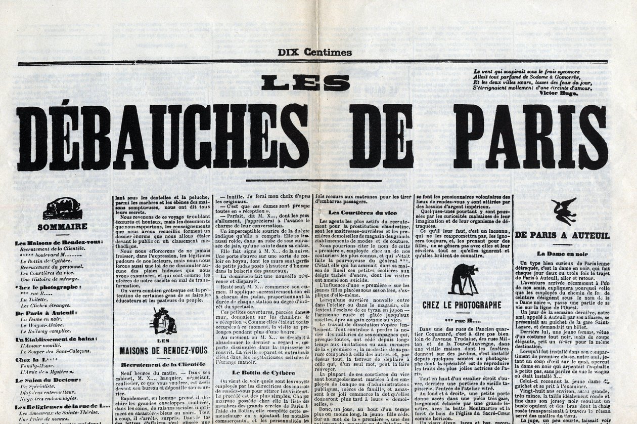 Eine der Zeitungen „Les debauches de Paris“, Ende des 19. Jahrhunderts. von Unknown artist