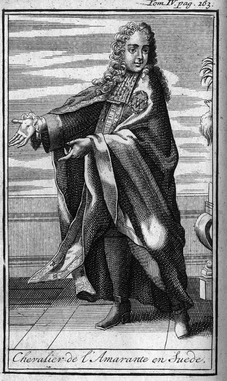 Ritterorden. Ritter des Amaranth in Schweden im 17. Jahrhundert. In „History of military orders or knights, of the secure and routine militias of both sexes, which have been established so far. Edition taken from Abbe Giustiniani, R.P.Bonani, M. von Unknown artist