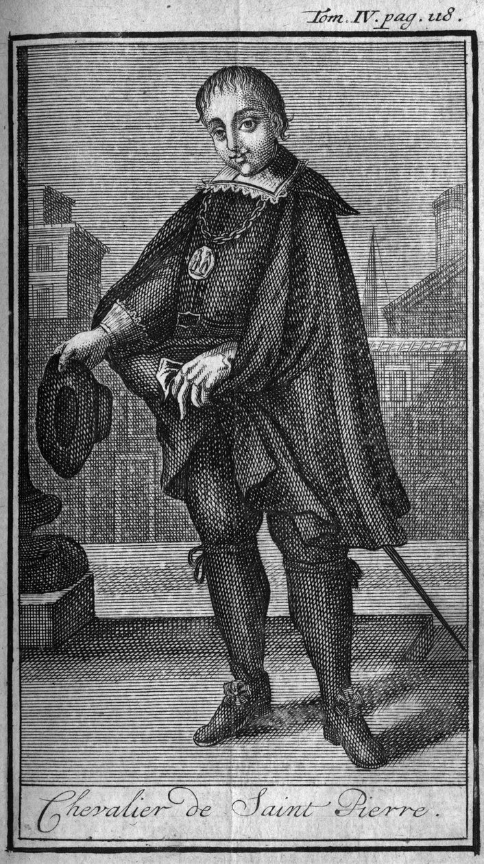 Ritterorden. Ritter des heiligen Petrus (San Pietro) in Rom im 15. Jahrhundert. In „Geschichte der militärischen Orden oder Ritter, der sicheren und routinemäßigen Milizen beider Geschlechter, die bis heute gegründet wurden. Ausgabe von Abbe Giustiniani von Unknown artist