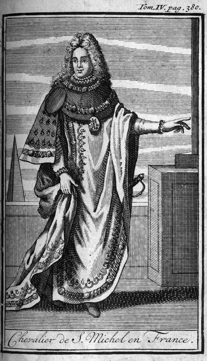 Ritterorden. Ritter von Saint Michel in Frankreich im 15. Jahrhundert. In „History of military orders or knights, of the secure and routine militias of both sexes, which have been established so far. Edition taken from Abbe Giustiniani, R.P.Bonani, M von Unknown artist