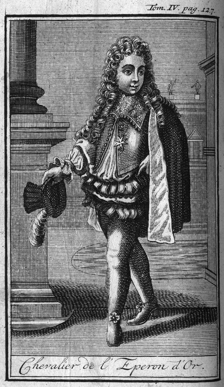 Ritterorden. Ritter des Goldenen Sporns in Rom (Roma) in Italien im 16. Jahrhundert. In „History of military orders or knights, of the secure and routine militias of both sexes, which have been established up to the present. Edition taken from Abbe G von Unknown artist