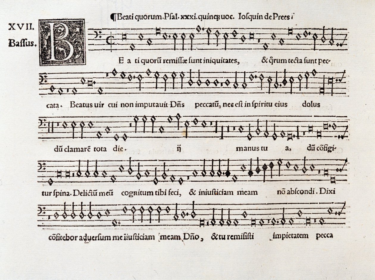 Seite einer Partitur von Beati quorum psalm XIII von Willaert (1538) von Unknown artist