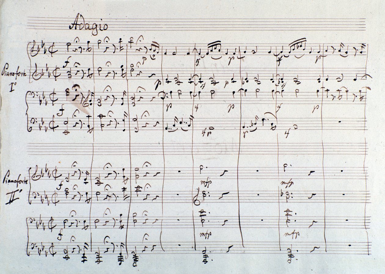 Seite der Symphonie reduziert auf zwei Klaviere und acht Hände von Die Zauberflöte, Oper von Mozart, Lichtenthal-Version (19. Jahrhundert) von Unknown artist