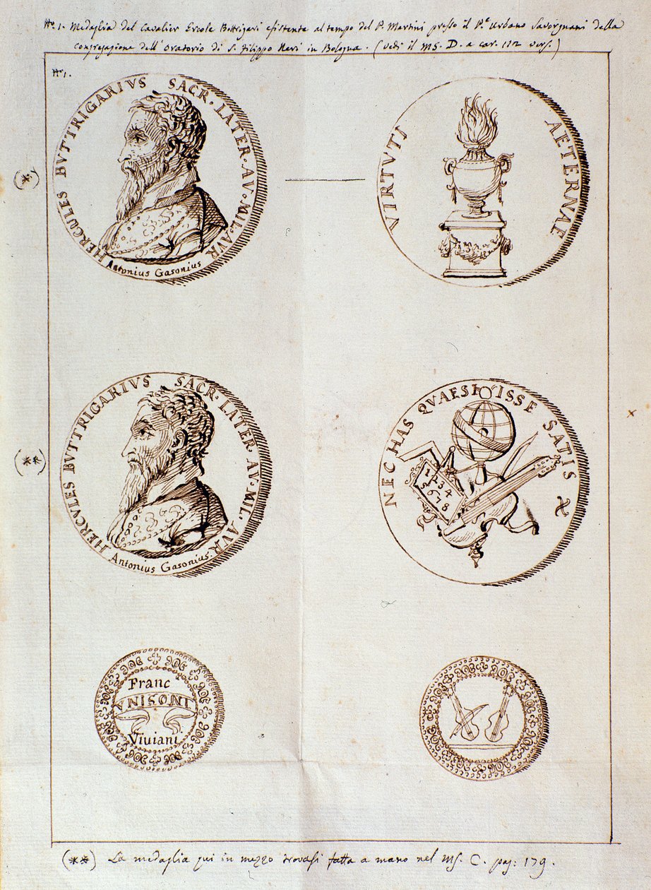 Seite mit Porträts aus Il melone, discorso armonico (Manuskript) von Unknown artist