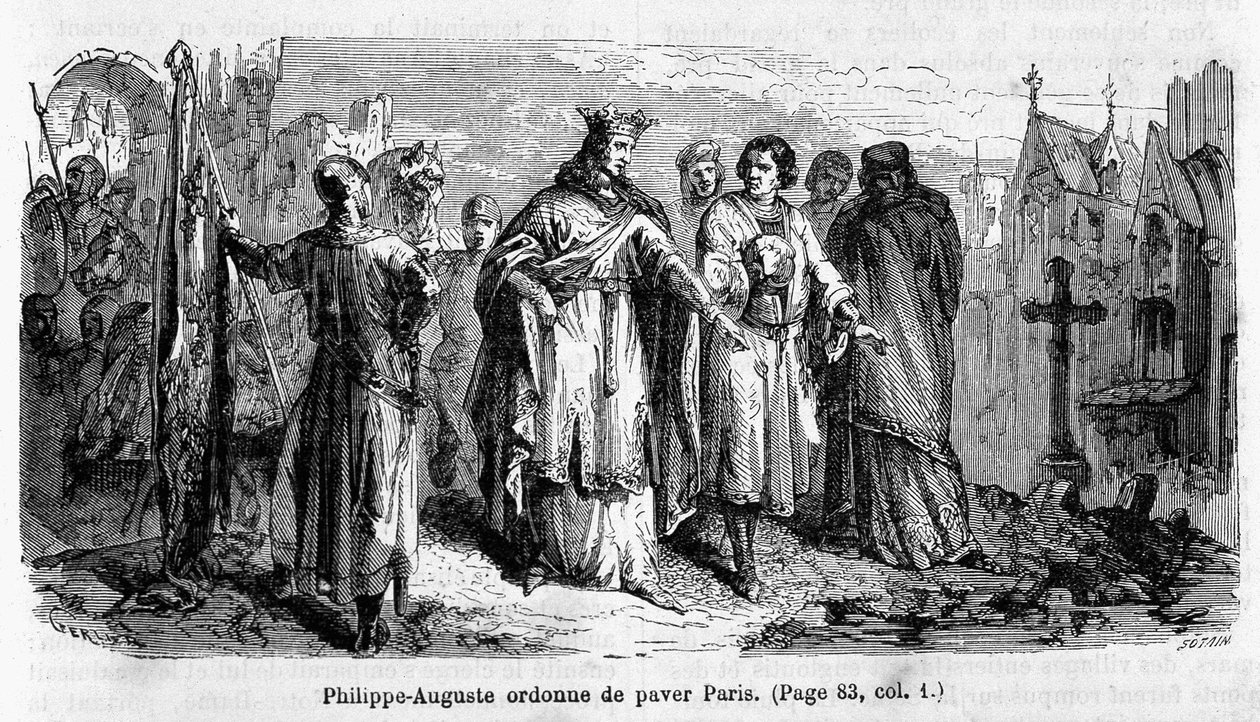 Philippe Auguste befiehlt das Pflastern von Paris im 12. Jahrhundert - Gravur von Unknown artist