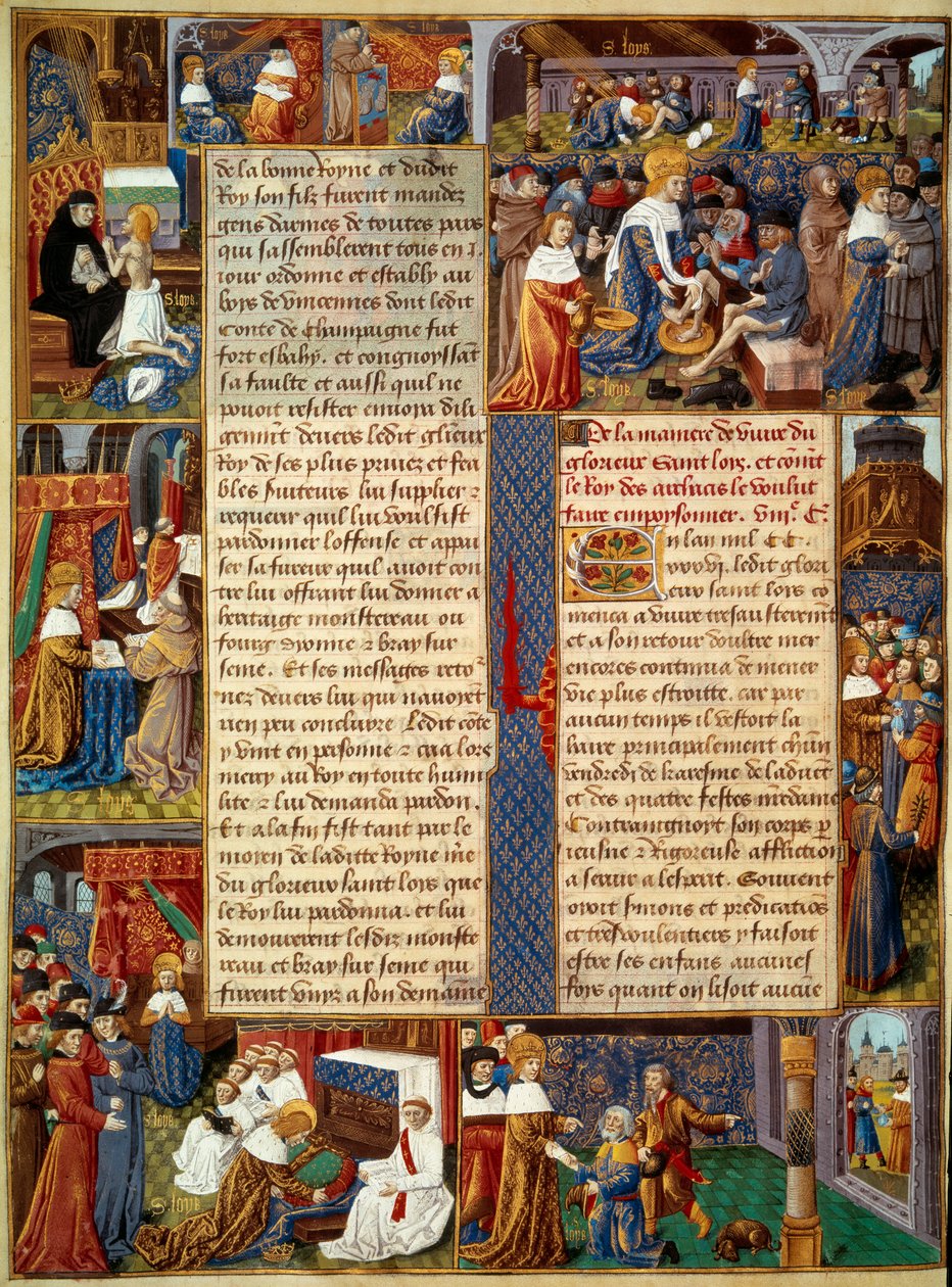 Pietätszene: König Ludwig IX. (1214-1270) (Saint Louis) wäscht den Armen die Füße, der König betet und Szenen christlicher Nächstenliebe des Königs von Unknown artist
