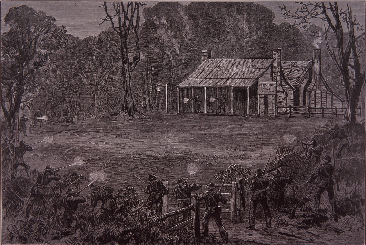 Polizei eröffnet das Feuer auf die Kelly-Bande im Glenrowan Hotel, 28. Juni 1880 von Unknown artist