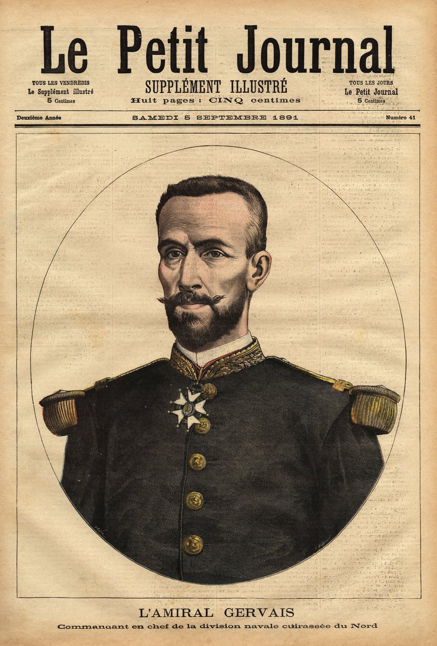 Porträt von Admiral Gervais (1837-1921), Oberbefehlshaber der Nordseeflotte. Gravur in „Le petit journal“ 5/09/1891. Selva-Sammlung von Unknown artist