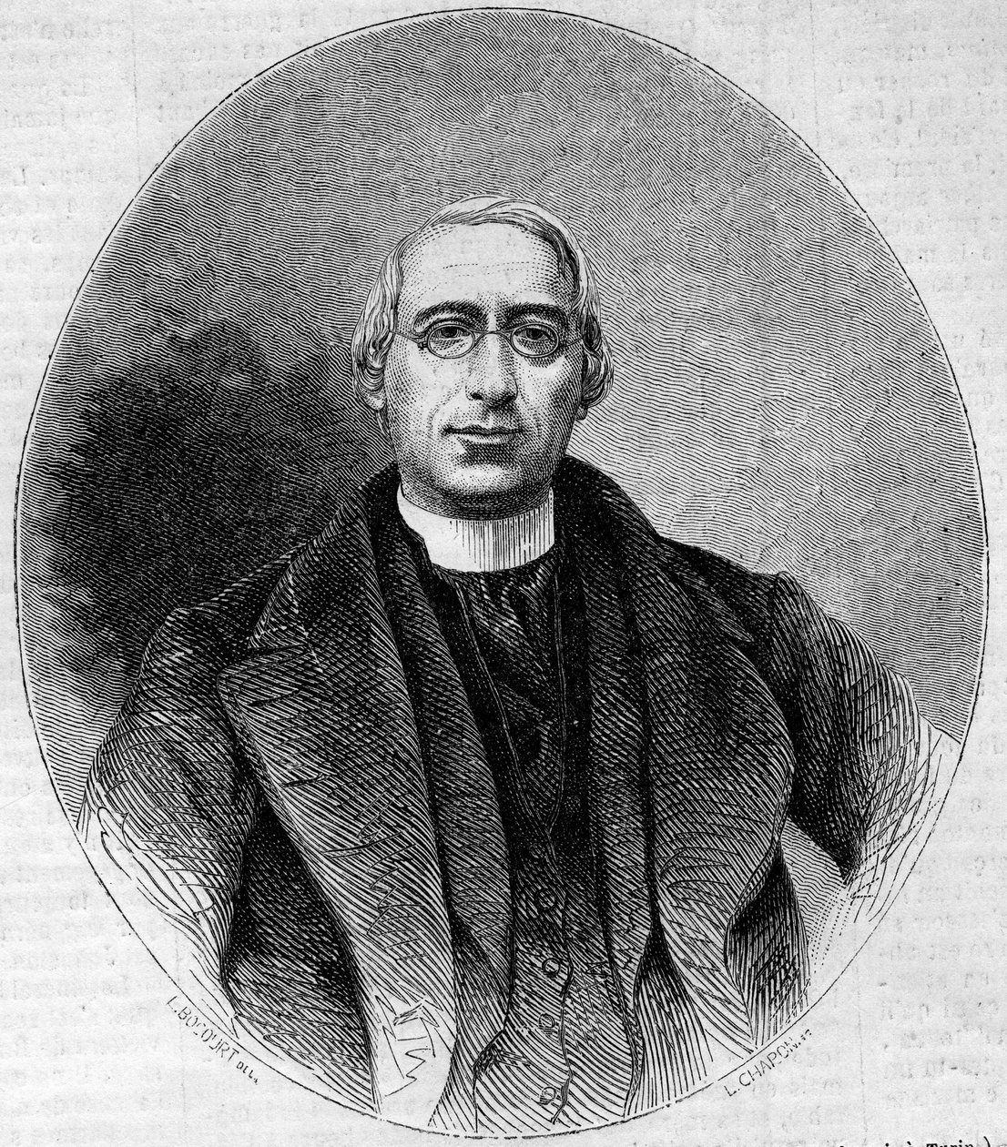Porträt von Carlo Passaglia (1812-1887), italienischer Kirchenmann, Befürworter der Einheit Italiens. Gravur in „Le Monde Illustré“ Nr. 240 vom 16. November 1861. von Unknown artist