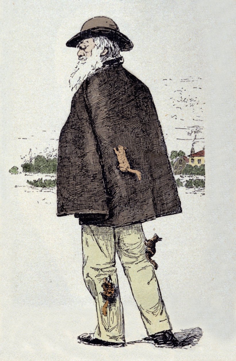 Porträt von Charles Darwin (1809-1882) spielt mit Eichhörnchen. von Unknown artist