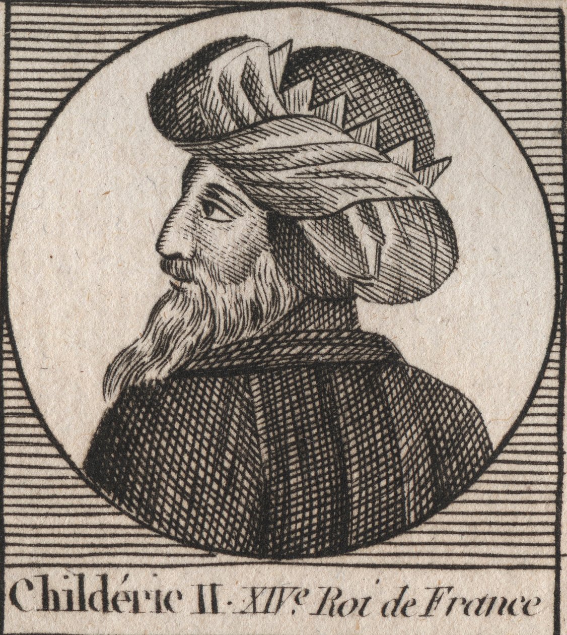 Porträt von Childerich II., König der Franken von 670 bis 673 - Gravur ...