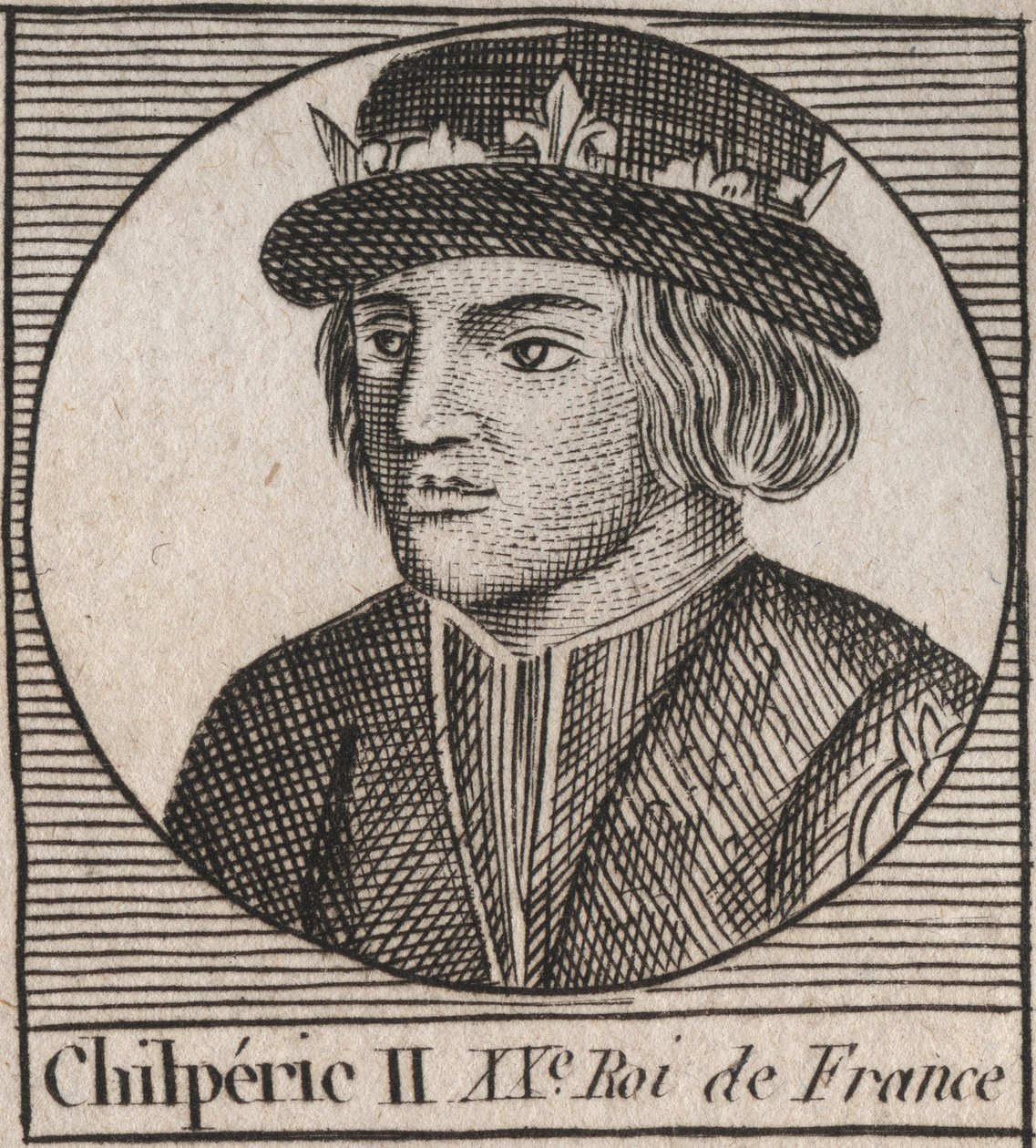 Porträt von Chilperich II. (ca. 670 - 721), König von Neustrien - CHILPERICH II. König der Franken - Gravur aus „Instruction sur l
