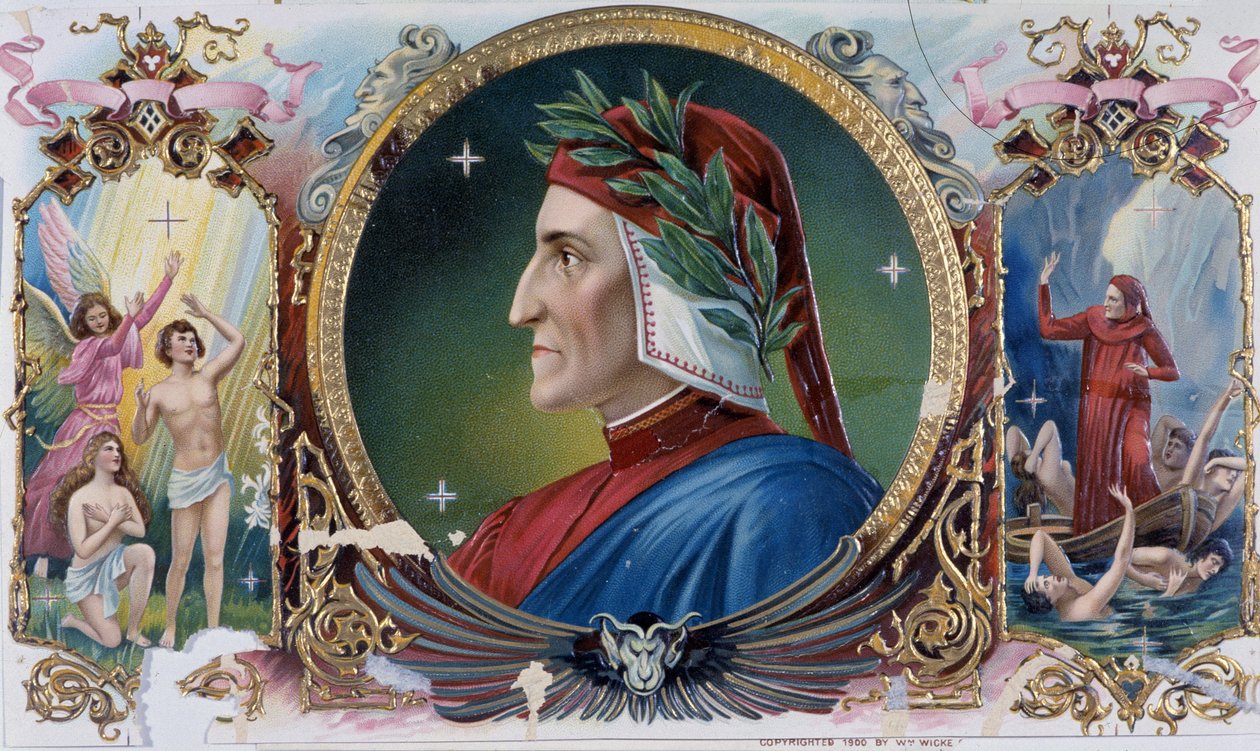 Porträt von Dante - Zigarrenkistenetikett, späte 19. Jahrhundert von Unknown artist