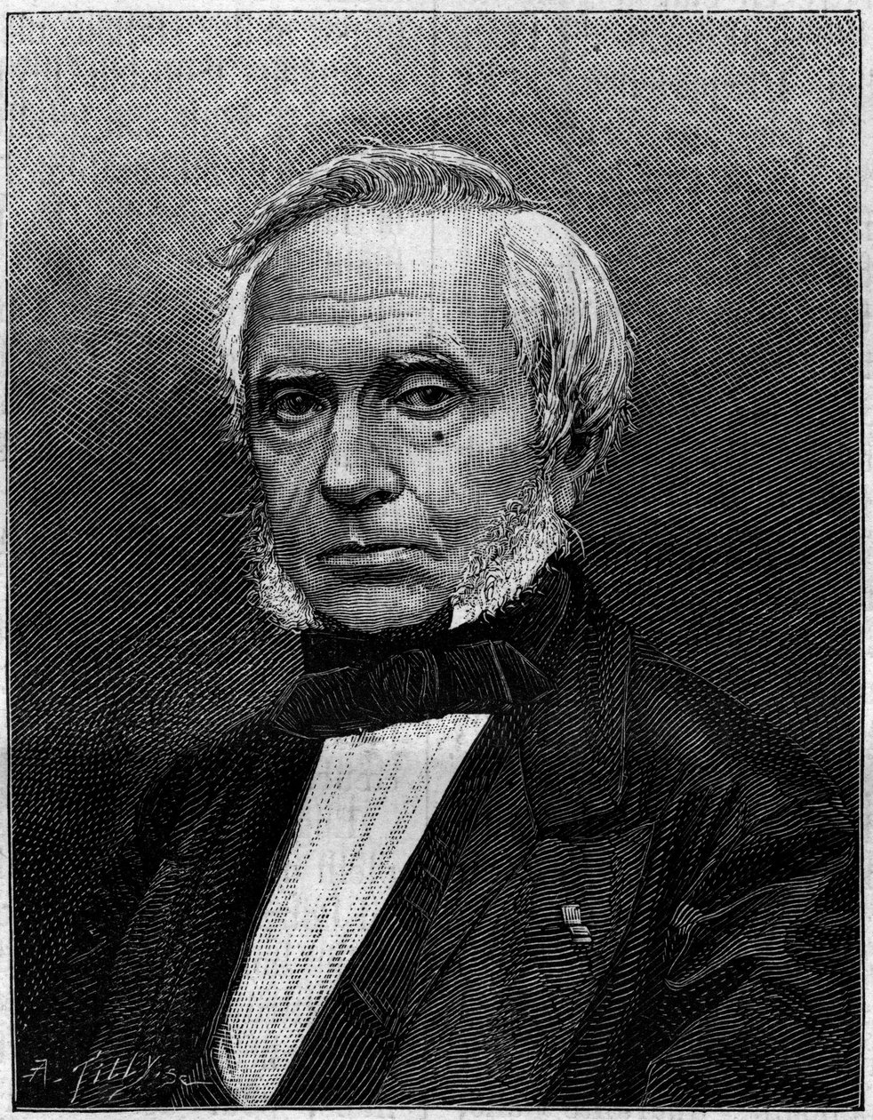 Porträt von Eugene Bourdon (1808-1884), französischer Ingenieur, Erfinder des "Bourdon-Manometers" zur Druckmessung. Gravur in "Nature. Revue des sciences et de ses applications aux arts et à l