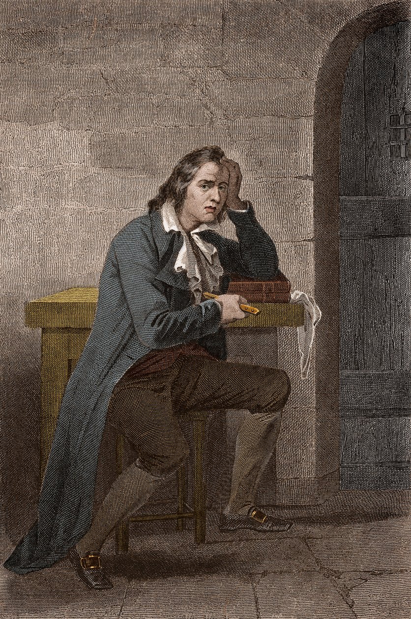Porträt von Francois Babeuf dit Gracchus (1760-1797), französischer Revolutionär, der sich selbst ersticht - Anonyme Gravur von Unknown artist