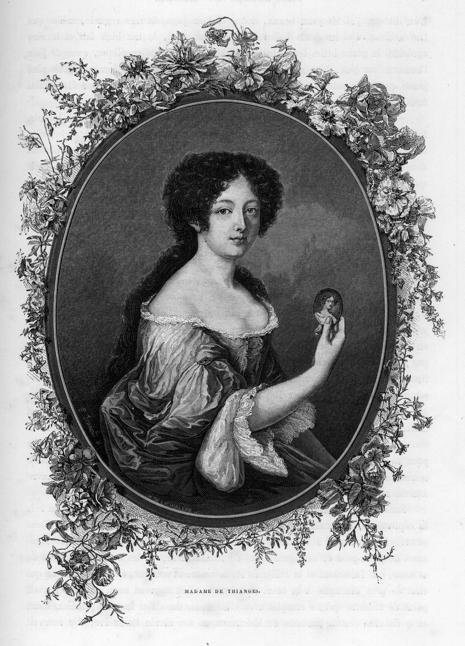 Porträt von Gabrielle de Rochechouart de Mortemart, Marquise de Thianges (1633-1693), französische Aristokratin - Gravur von 1862 in „Die Königinnen der Welt“ von unseren ersten Schriftstellern. Buch veröffentlicht unter der Leitung von J. G. D. Armengaud von Unknown artist