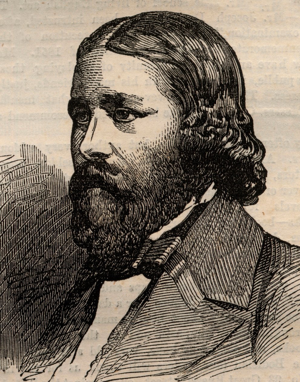 Porträt von James Russell Lowell (1819-1891), amerikanischer Dichter. Gravur in „The Illustrated London News“ vom 20. März 1858. von Unknown artist