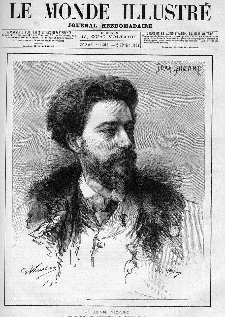 Porträt von Jean Aicard (1848-1921), französischer Schriftsteller. Gravur in „Le Monde Illustré“ von Unknown artist