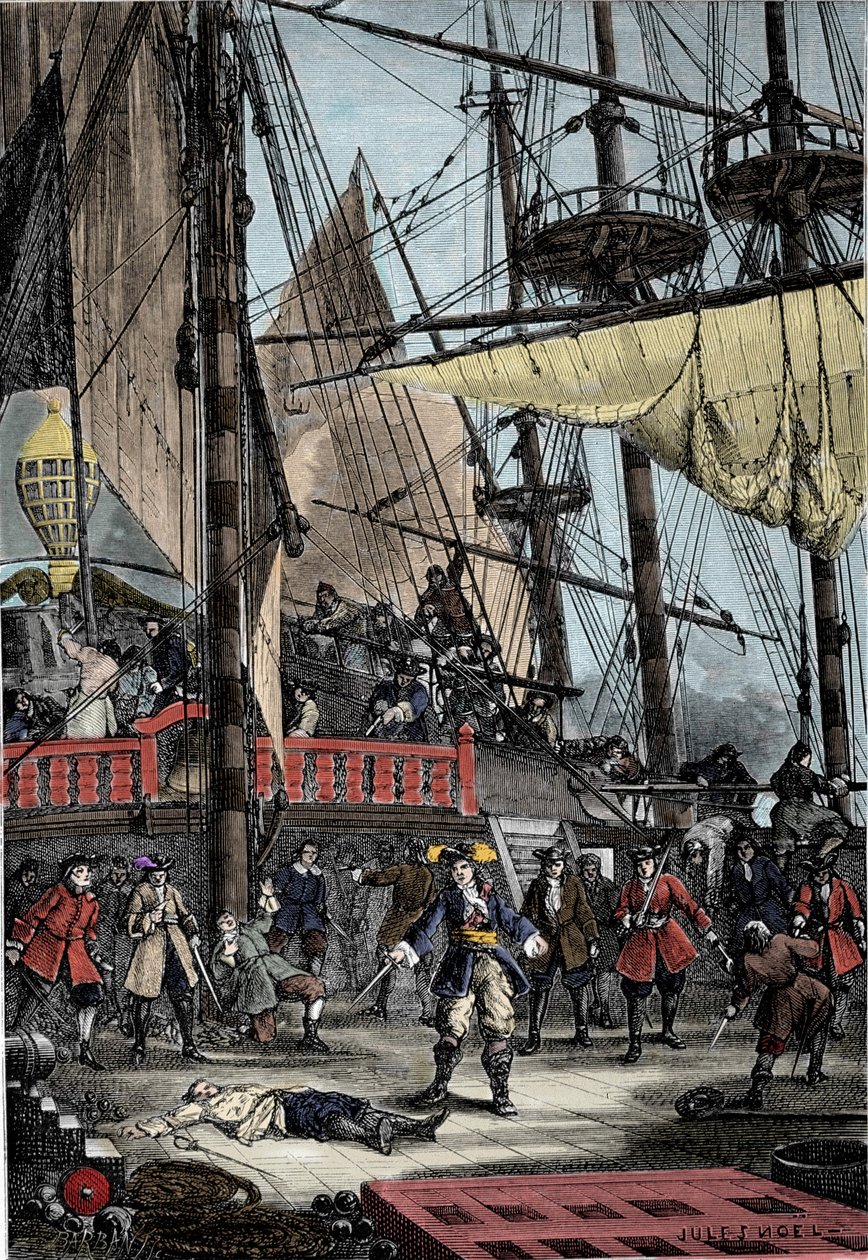 Porträt von Jean Bart (1650-1702), französischer Freibeuter, tötet den niederländischen Kapitän der Neptune mit seiner Hand. von Unknown artist