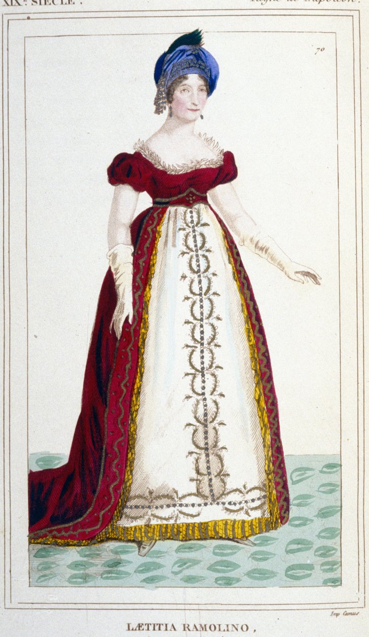 Porträt von Laetitia Bonaparte (Letizia Maria Ramolino) (1750-1836), Mutter von Napoleon I. Gravur aus dem 19. Jahrhundert von Unknown artist